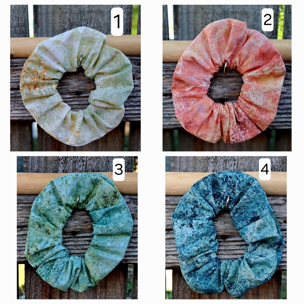 ONE Scrunchie Hair Tie Cotton Abstract Solid Green Pink Blue